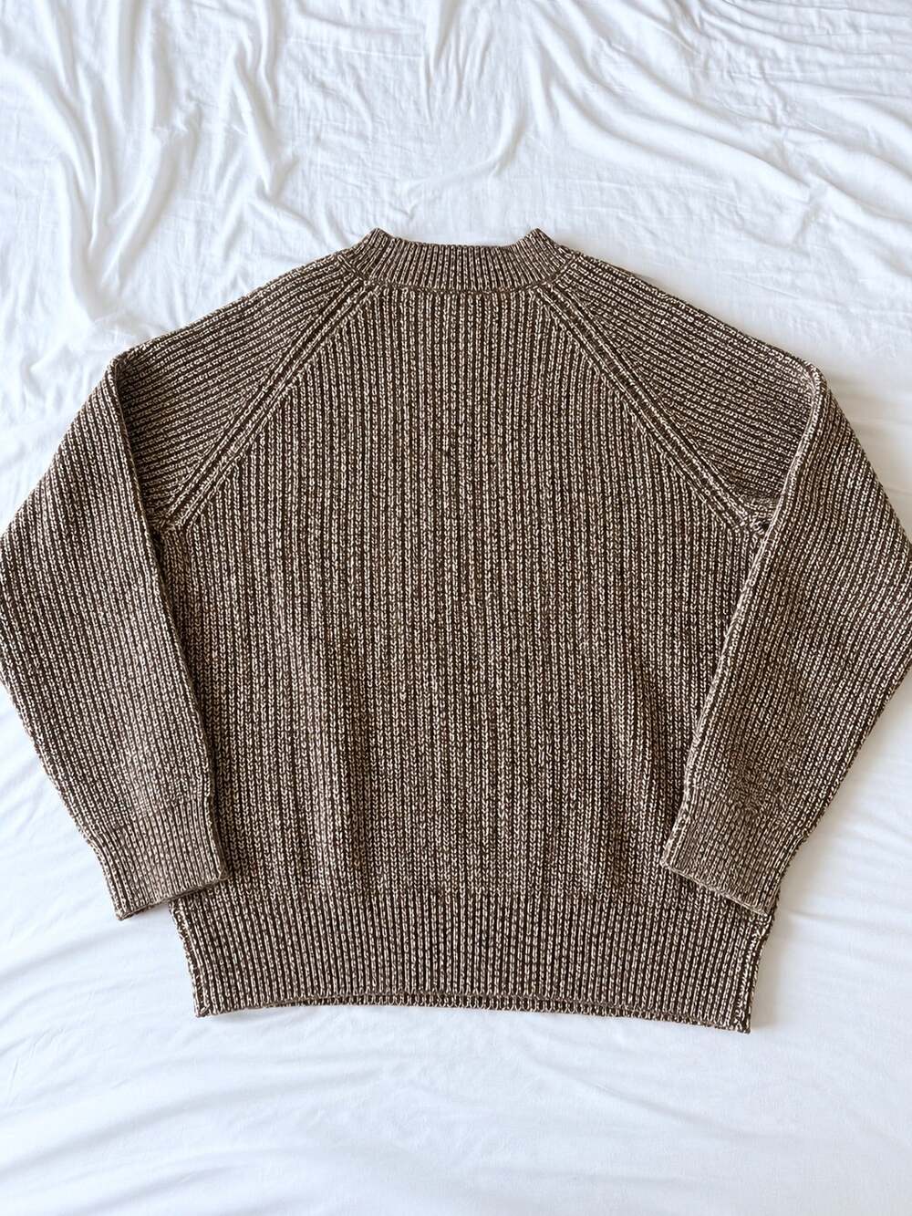 Liverpool Los Angeles Wool Blend Marled Ribbed Crewneck Sweater Brown L
